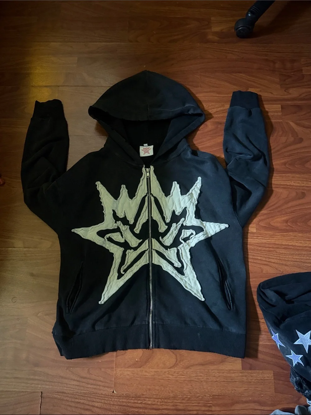 Black Star Graphic Zip Hoodie Jacket - Unbranded